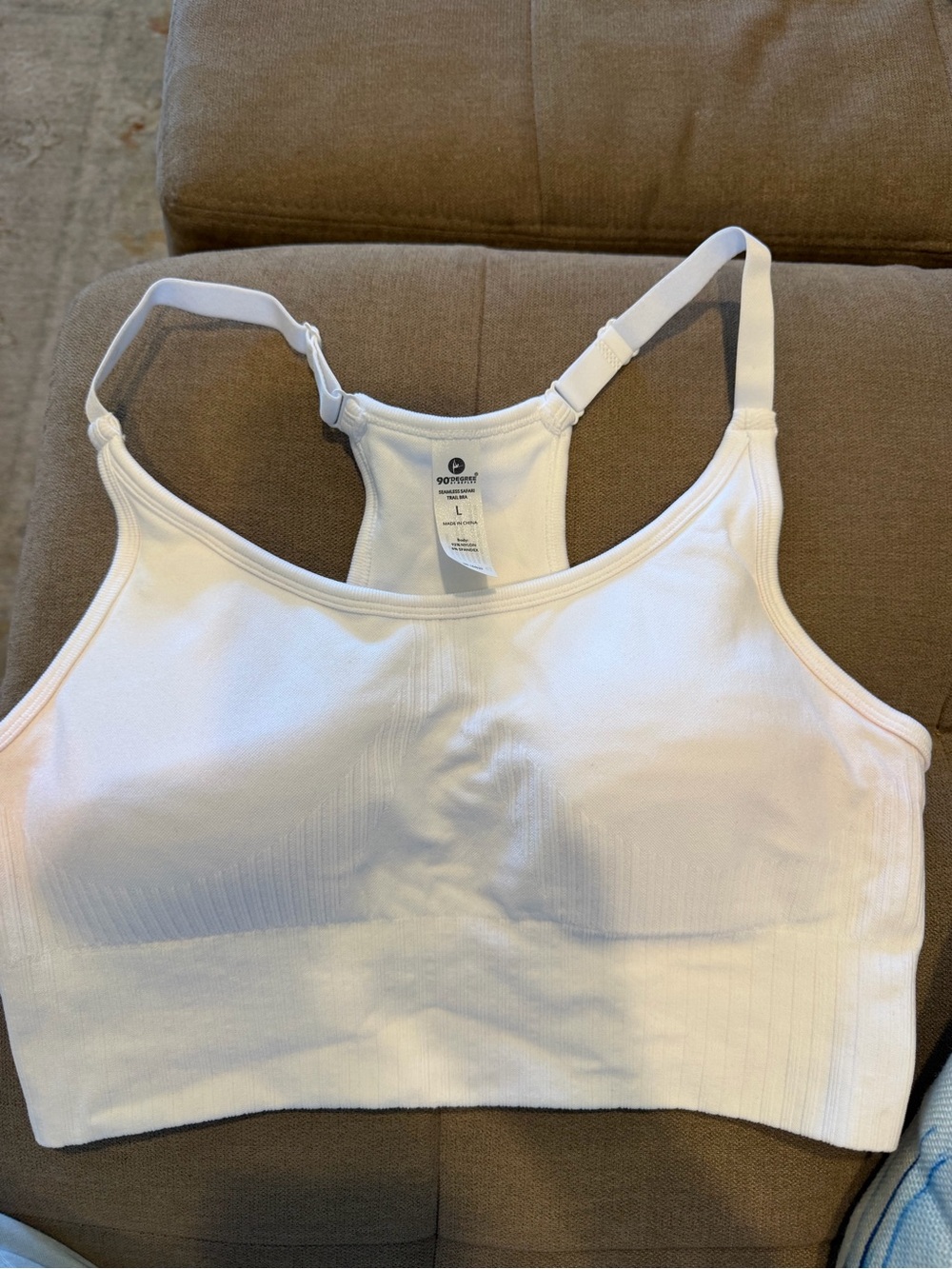 90 Degree By Reflex White Seamless Racerback Sports Bra